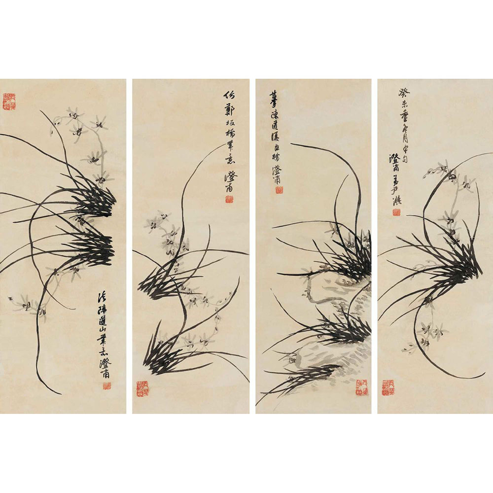 尹溎 兰草 四屏立轴