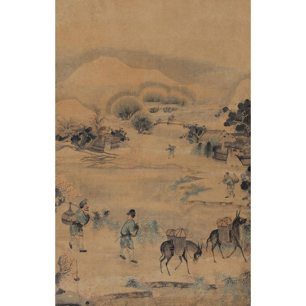 佚名 村郊行旅图 立轴